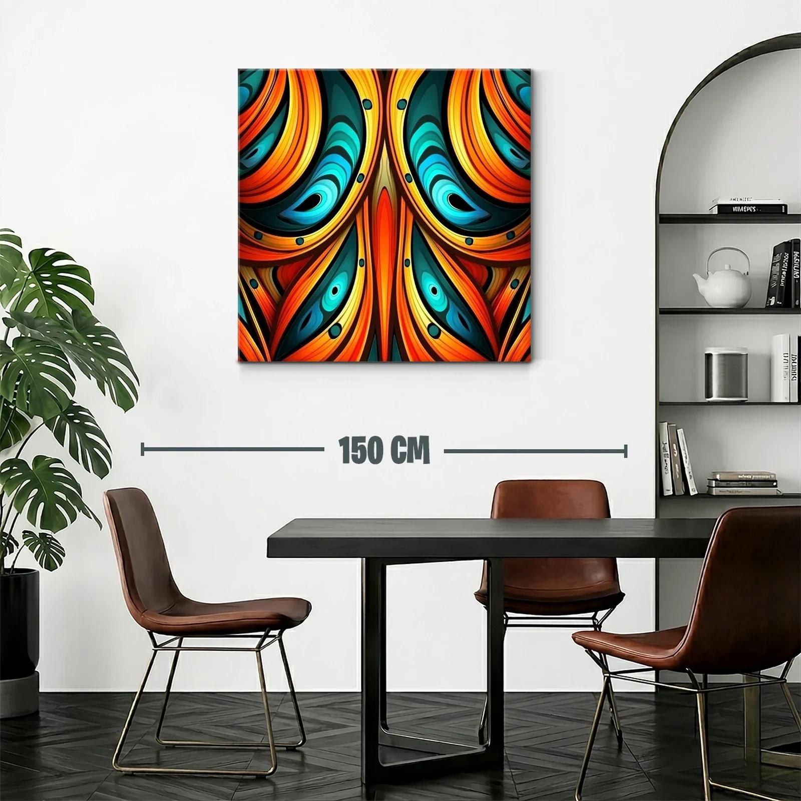 Cuadro abstracto con formas curvas en tonos cálidos y fríos — miniatura 2