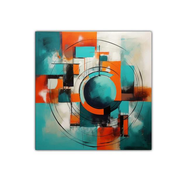 Composición geométrica en tonos turquesa y naranja vibrante
