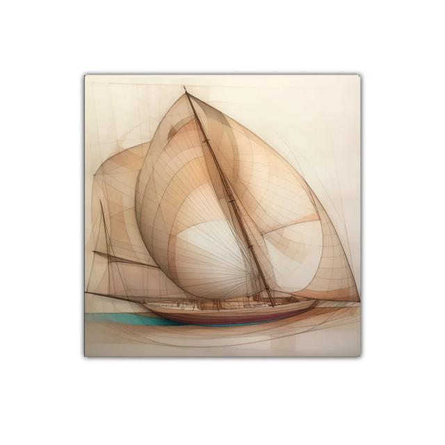 Velero clásico con velas translúcidas en tonos cálidos