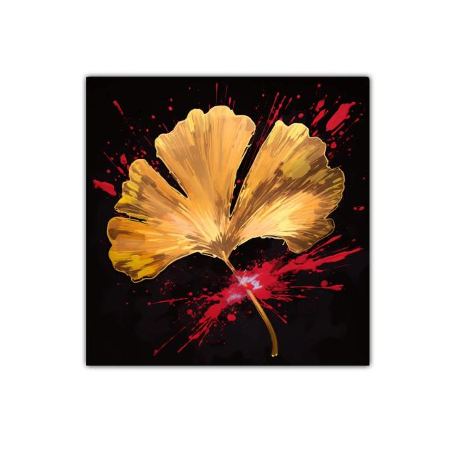 Hoja Dorada con Estallido de Rojo sobre Fondo Negro