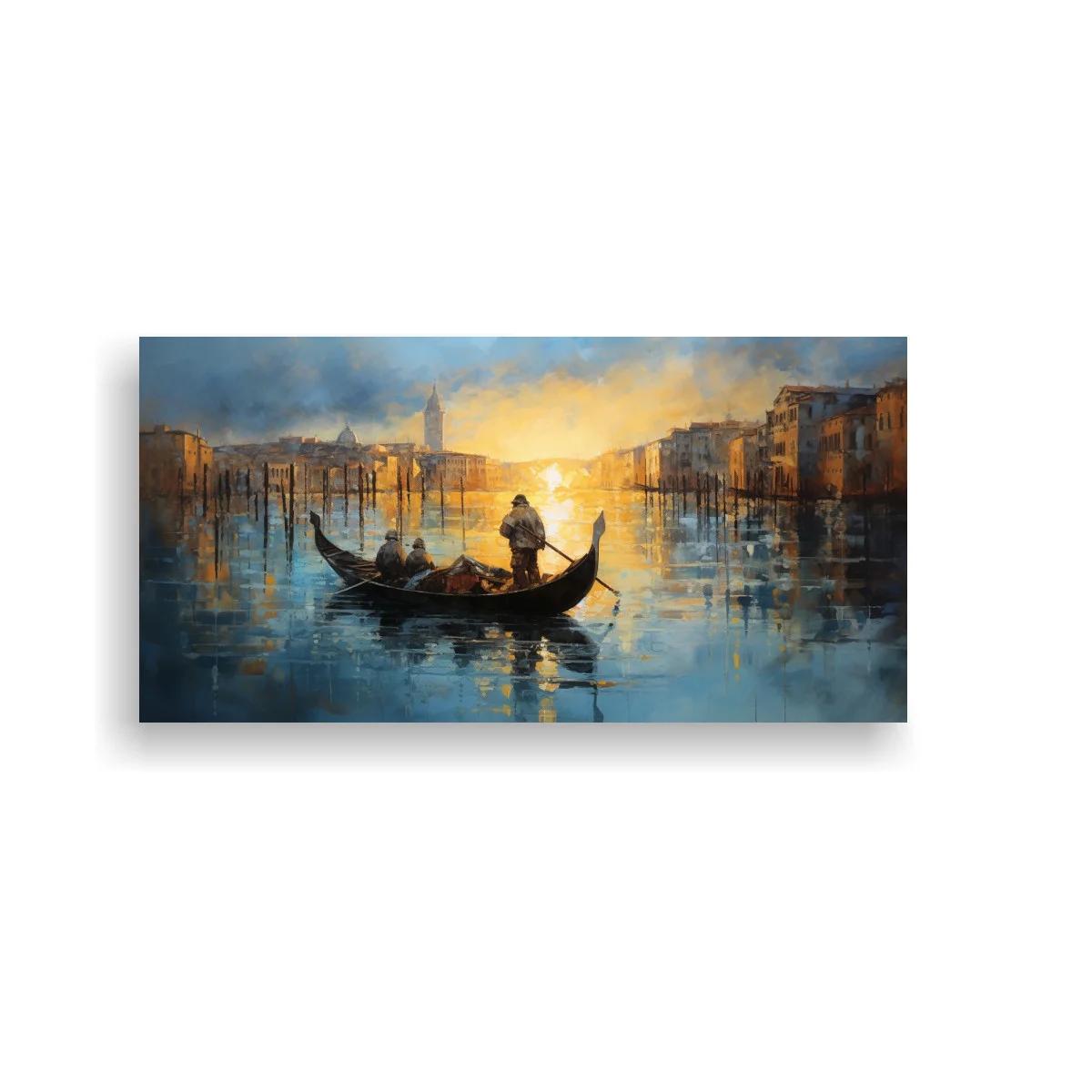 Cuadro góndola veneciana con luz dorada sobre el canal