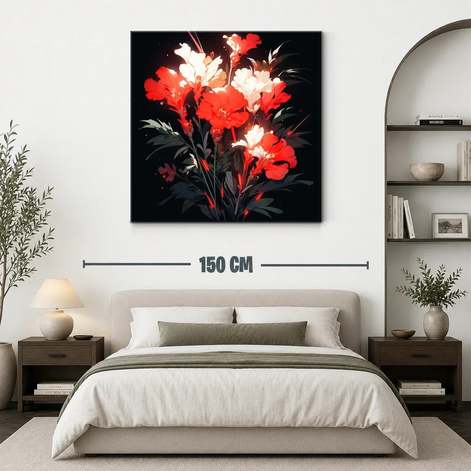 Ramo vibrante de flores rojas y blancas sobre fondo oscuro — miniatura 3