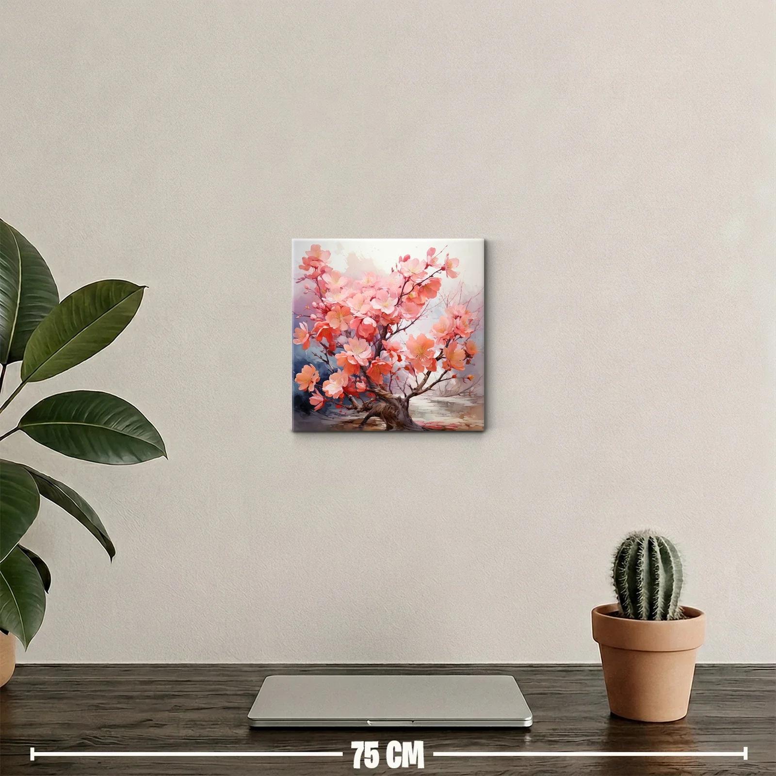 Cuadro floral con flores rosas vibrantes y ramas delicadas — miniatura 2