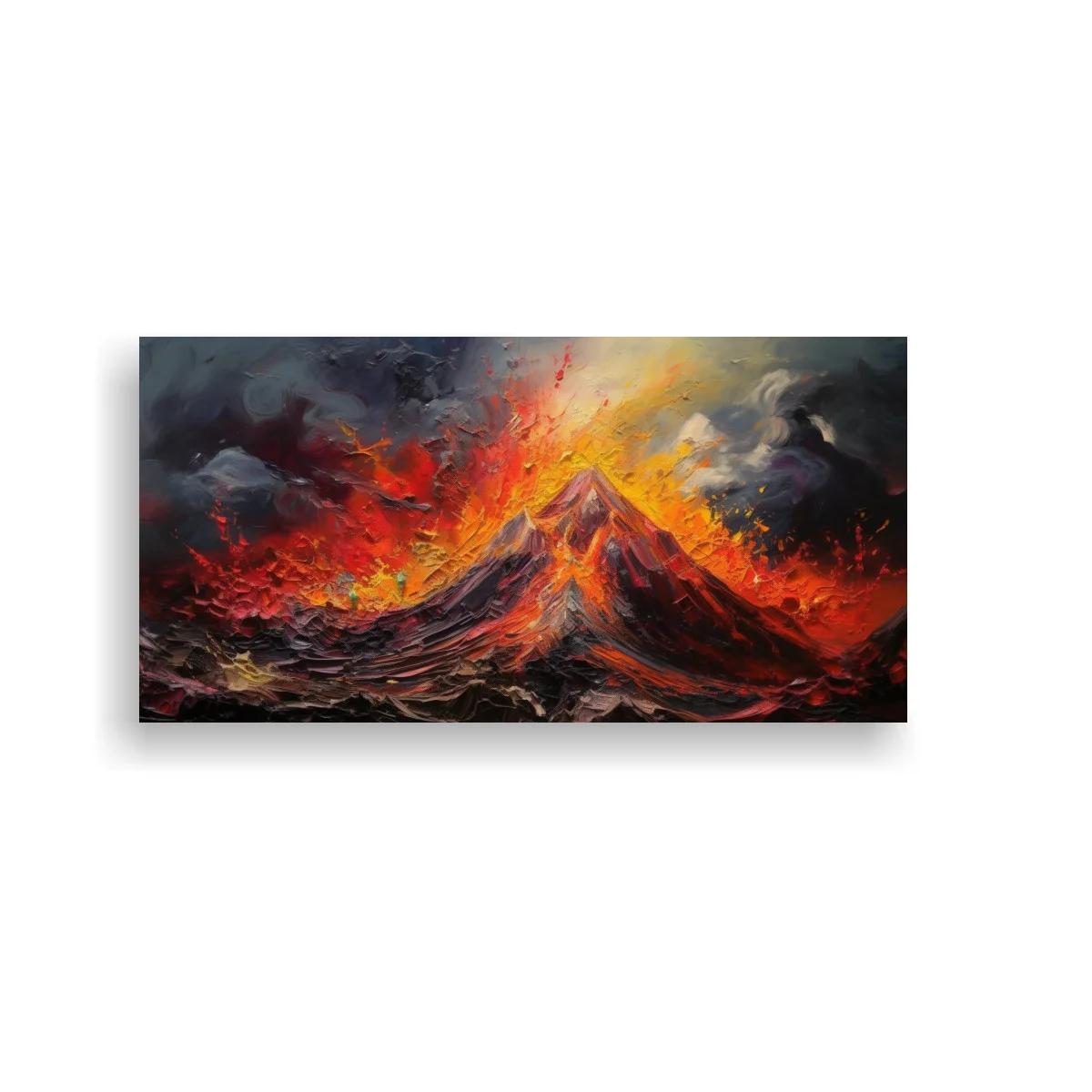 Cuadro volcán en erupción con lava incandescente