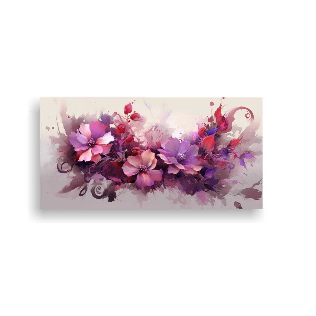 Cuadro ramo de flores rosadas y lilas con volutas curvas