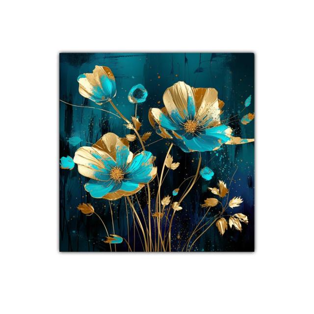 Exquisita composición floral en tonos turquesa y dorado