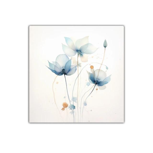 Cuadro floral con tonos suaves en azul y beige