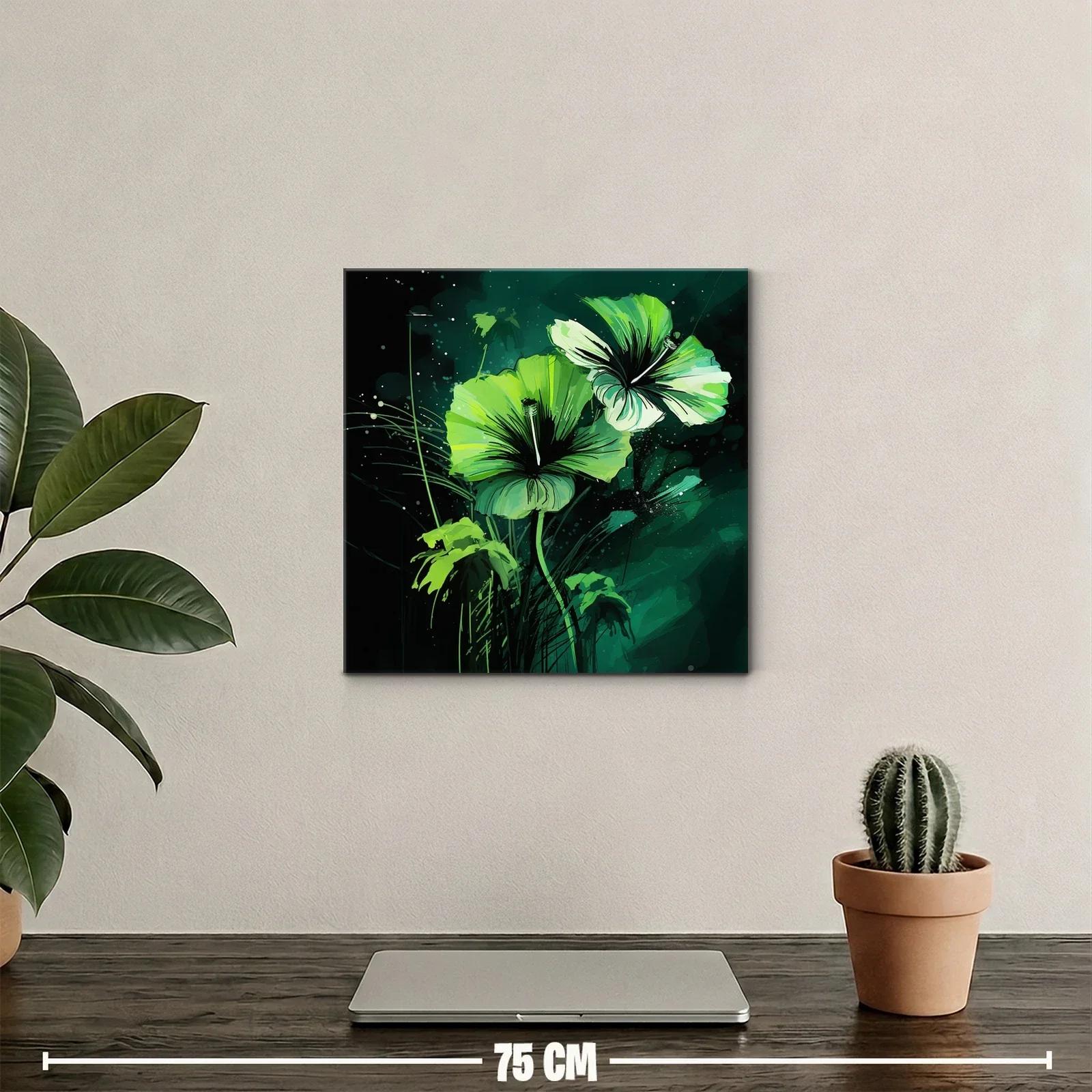 Cuadro floral con vibrantes tonos verdes y negros — miniatura 2