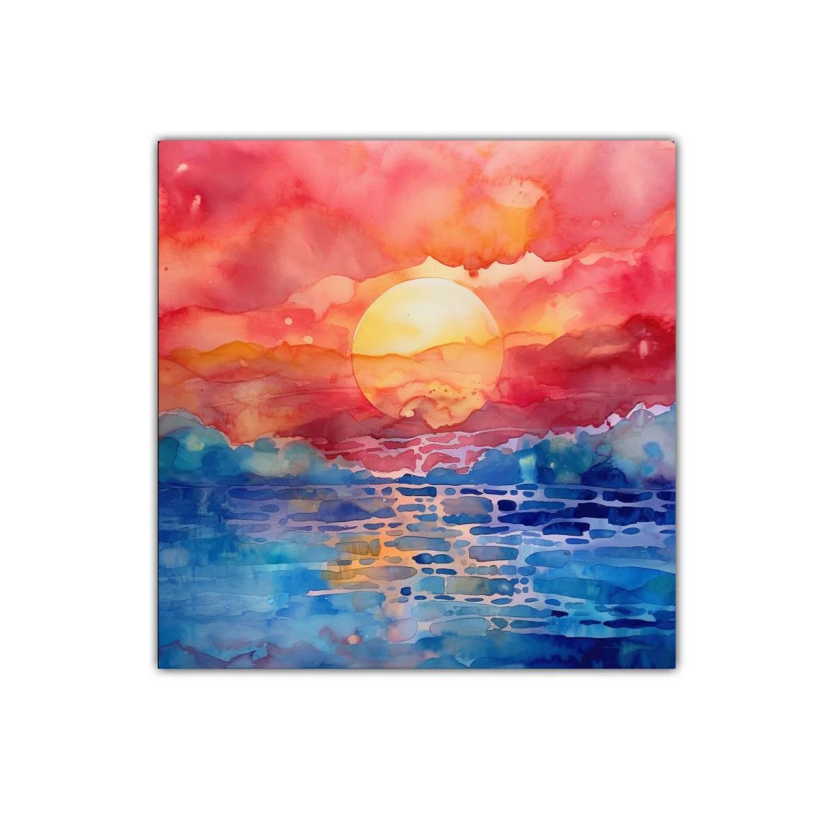 Atardecer vibrante con cielo anaranjado y mar azul — miniatura 1