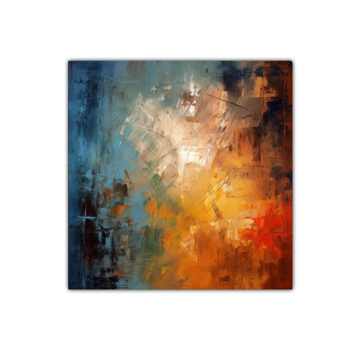 Cuadro abstracto en tonos cálidos y fríos para decoración moderna