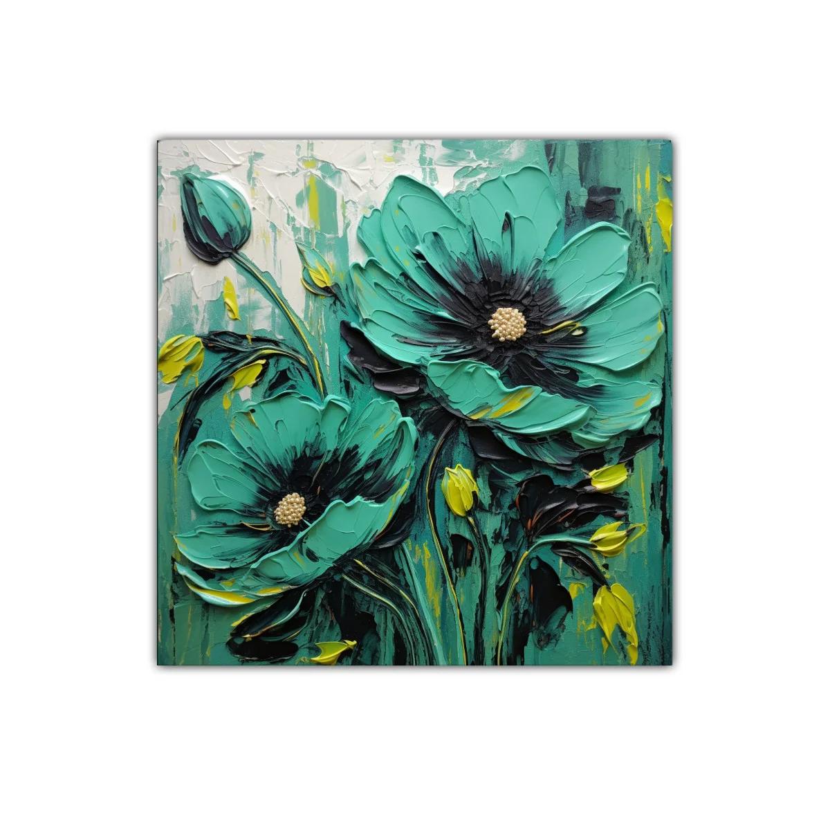 Cuadro floral con flores grandes y tonos verdes vibrantes — imagen principal