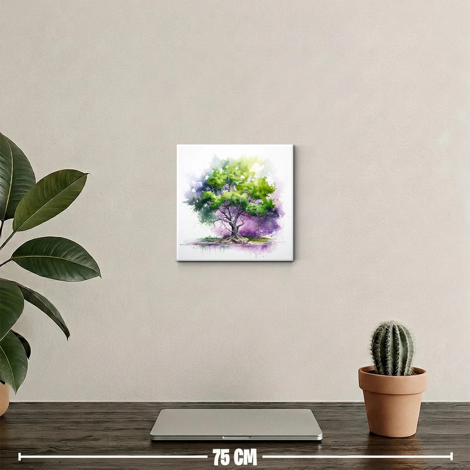 Árbol vibrante en tonos verdes y morados con reflejo suave — miniatura 2