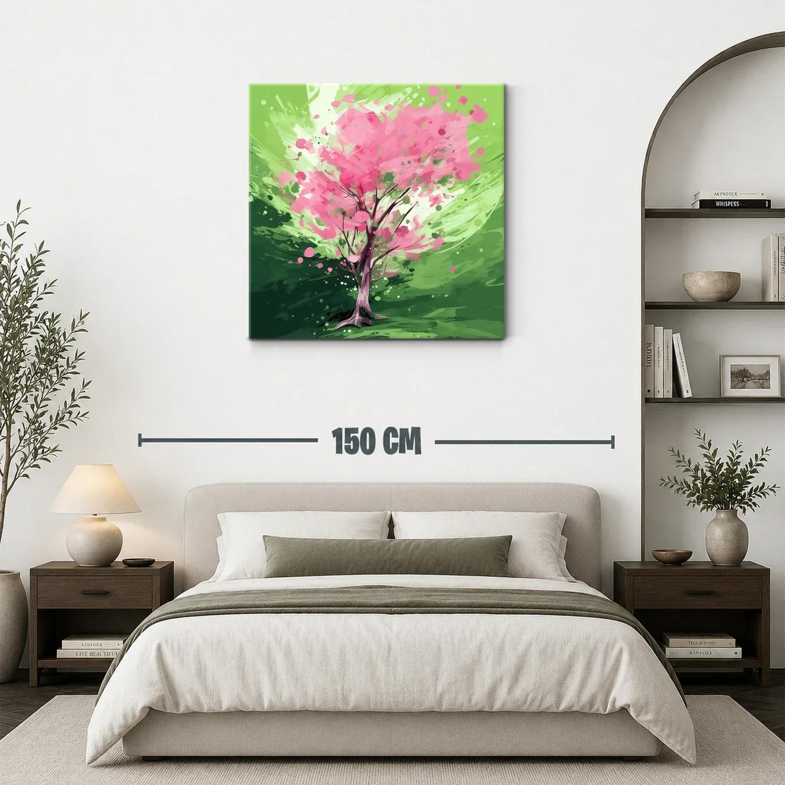 Árbol en flor con vibrantes tonos verdes y rosas — miniatura 3