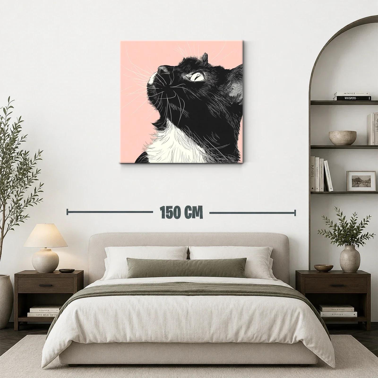 Retrato de gato negro y blanco con fondo rosa suave — miniatura 3