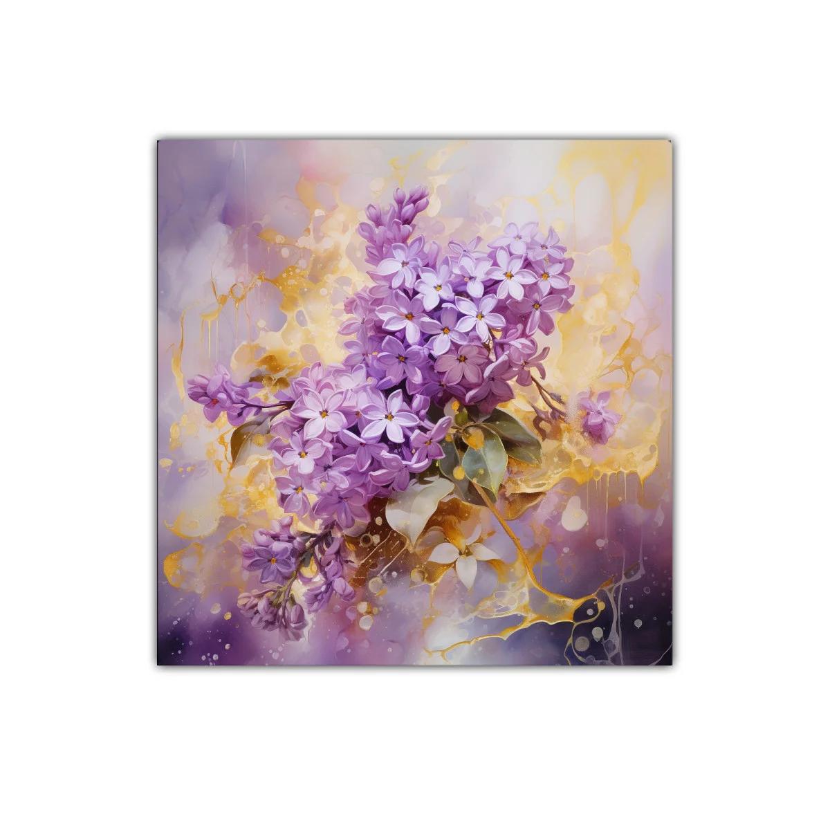 Cuadro Floral con Ramo de Lila en Tonos Morados y Dorados — imagen principal