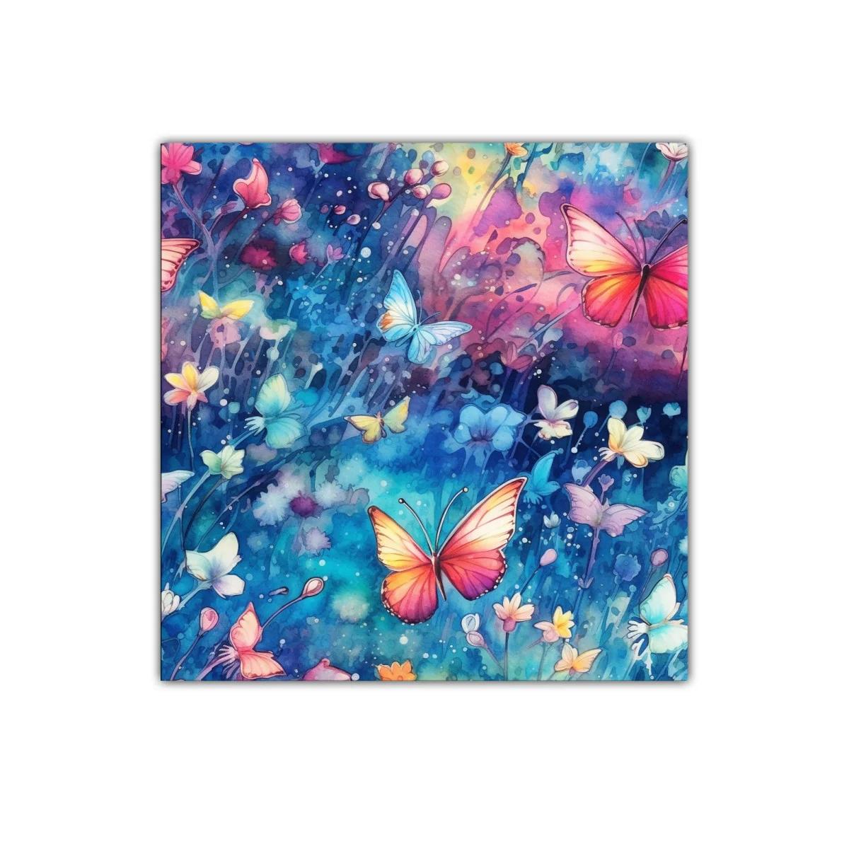 Cuadro decorativo con mariposas y flores en tonos vibrantes — imagen principal