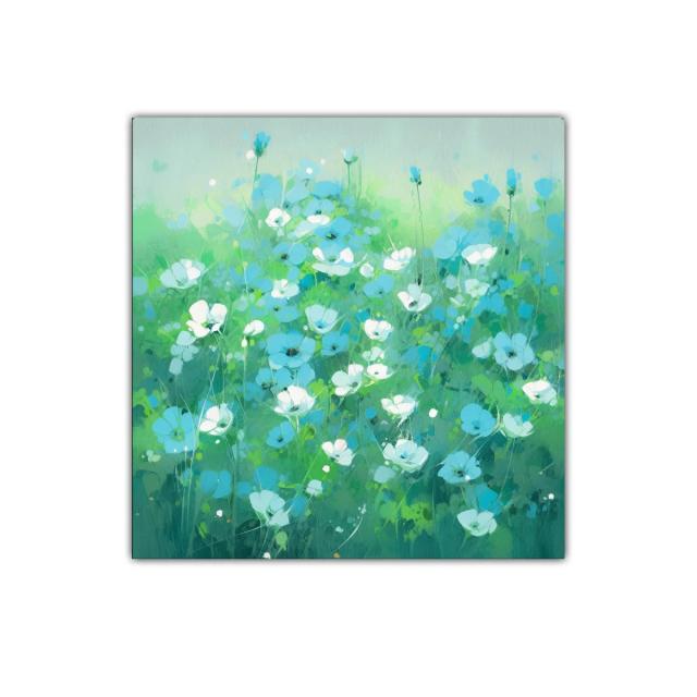 Cuadro decorativo con flores silvestres en tonos verde y azul