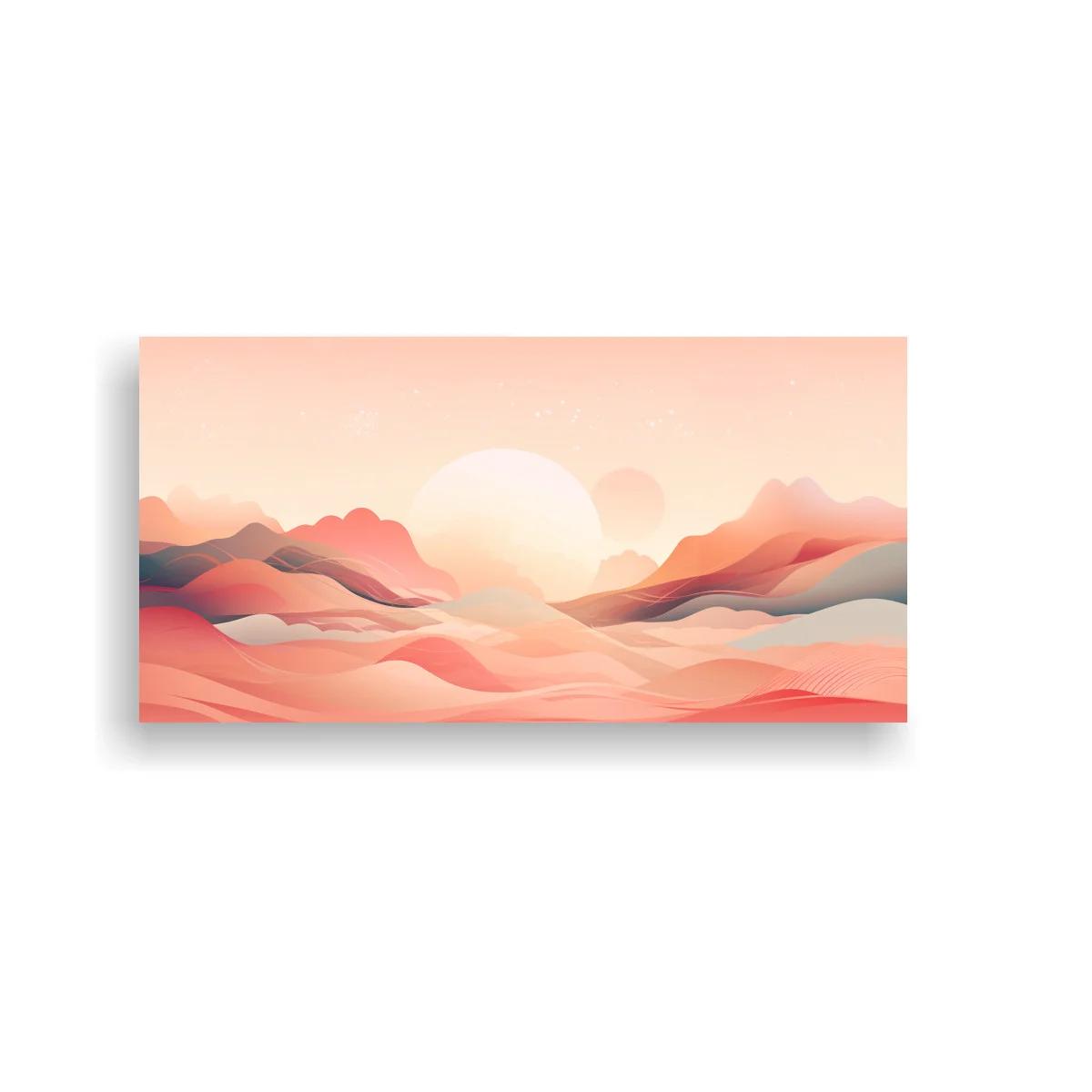 Cuadro paisaje desértico con dunas y sol sobre el horizonte