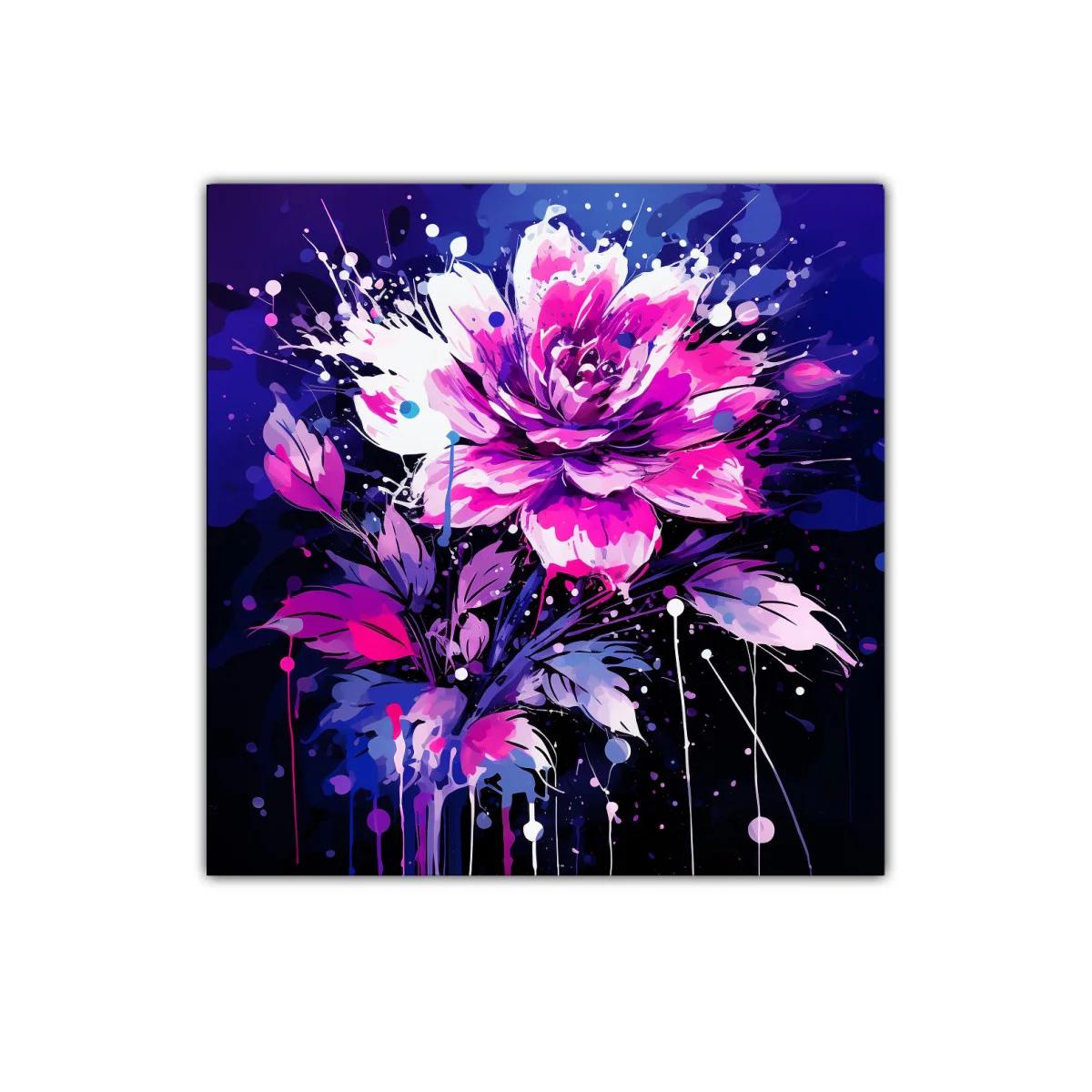 Cuadro de flor vibrante con tonos fucsia y azul marino
