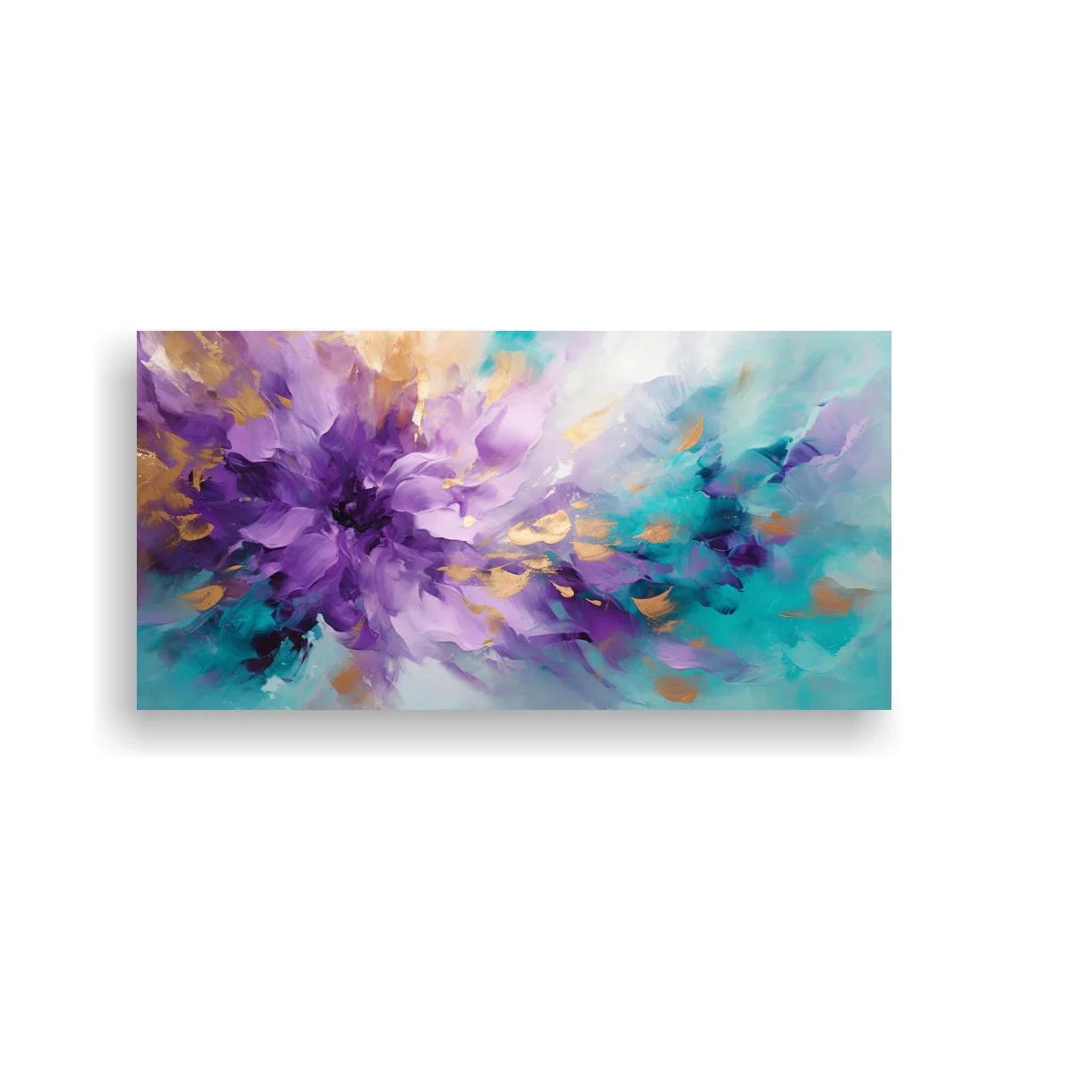 Cuadro flor morada abstracta con toques turquesa