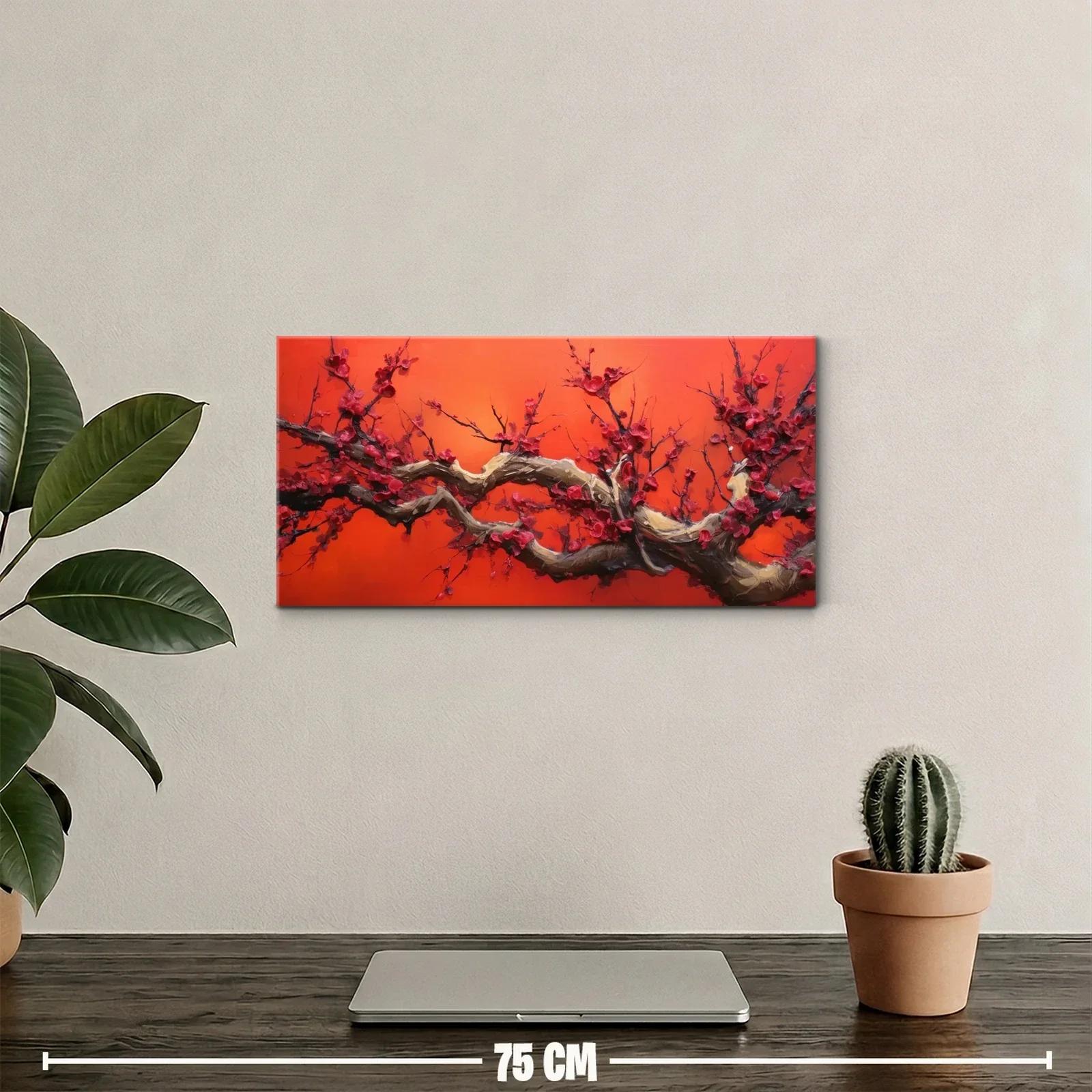 Cuadro rama de cerezo en flor con fondo rojo degradado — miniatura 2
