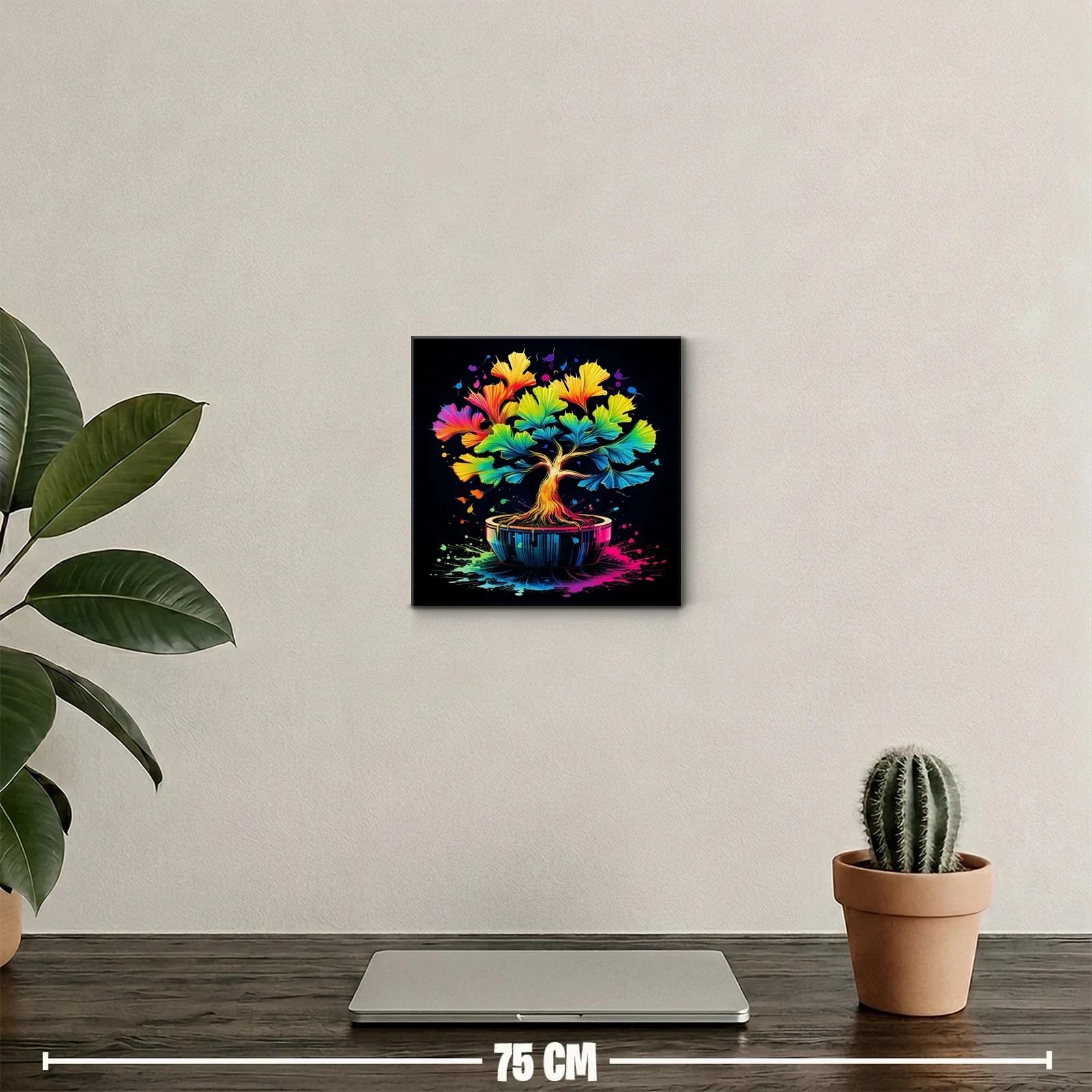 Cuadro decorativo de árbol bonsái multicolor vibrante — miniatura 2