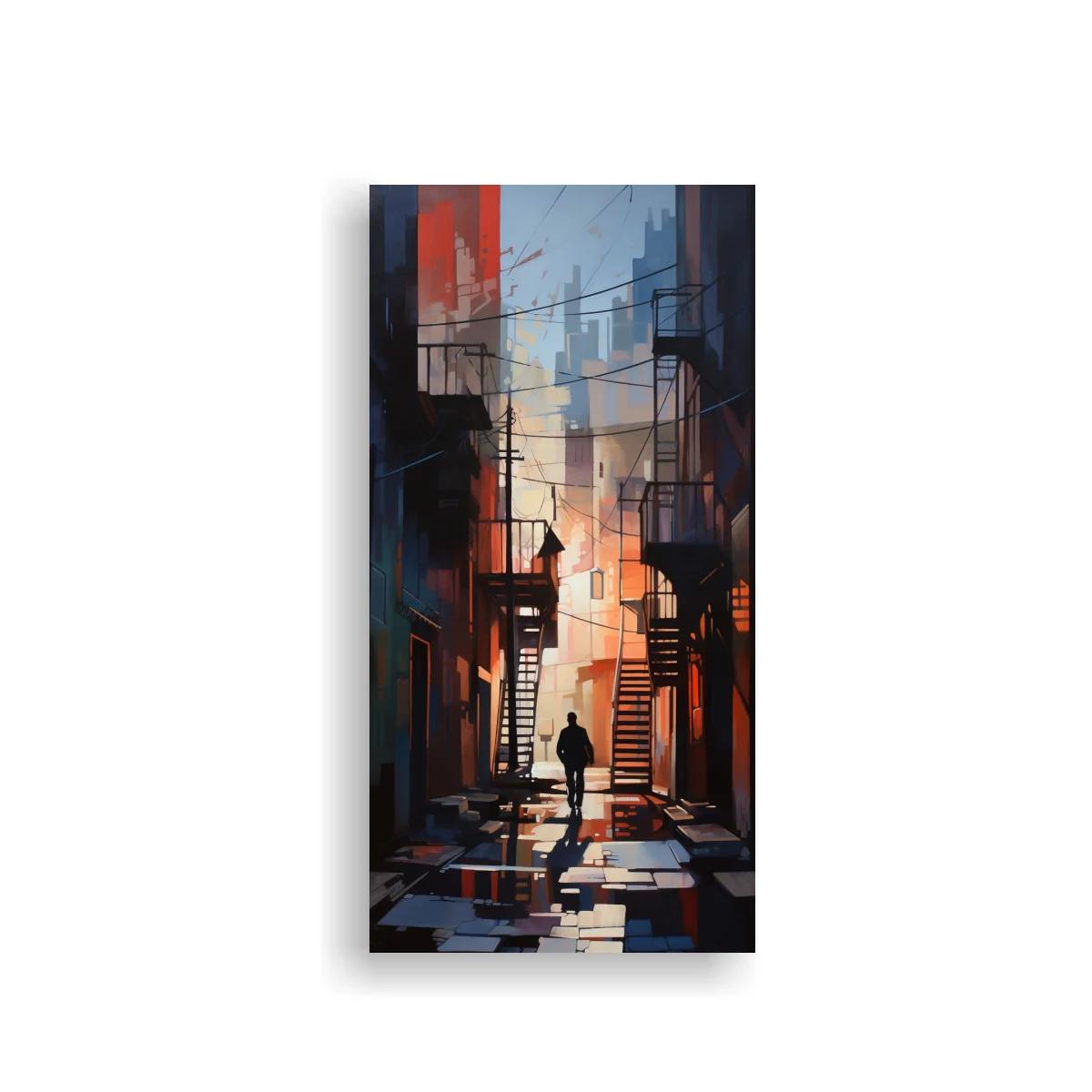 Cuadro callejón urbano con reflejos cálidos — imagen principal