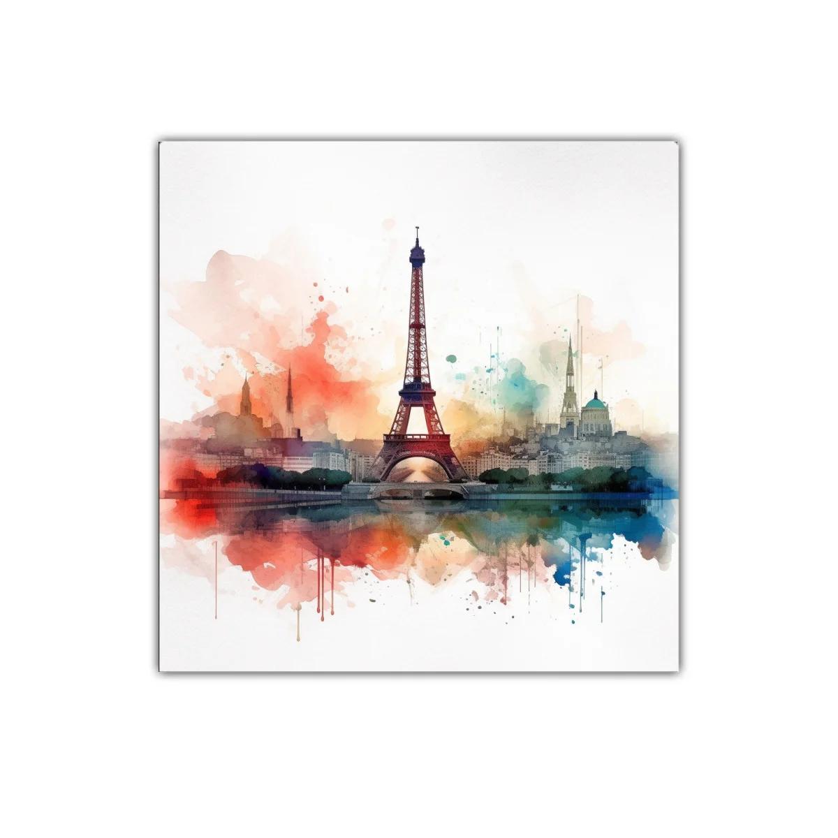 Cuadro con silueta de Torre Eiffel y skyline urbano colorido — imagen principal