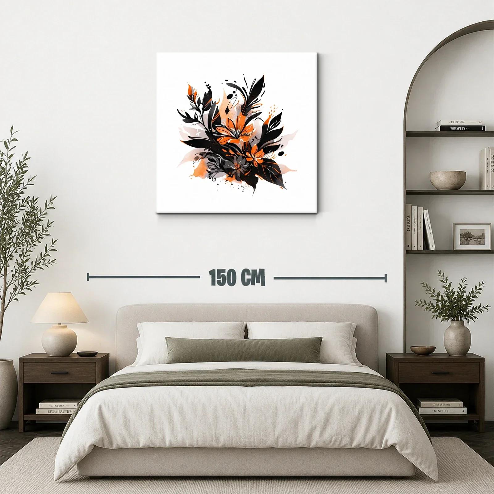 Composición floral en tonos negro y naranja vibrante — miniatura 3
