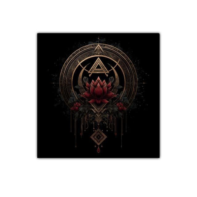 Flor de loto mística con símbolos geométricos dorados