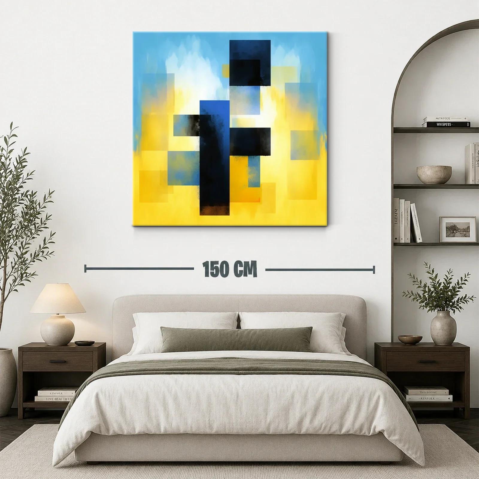Cuadro abstracto con bloques y degradados en azul y amarillo — miniatura 3