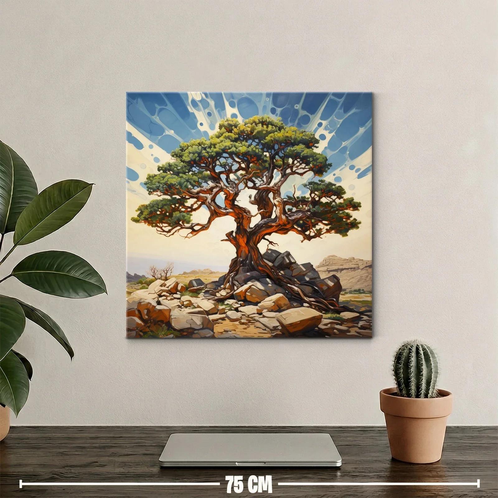 Árbol robusto con ramas entrelazadas sobre rocas áridas — miniatura 2