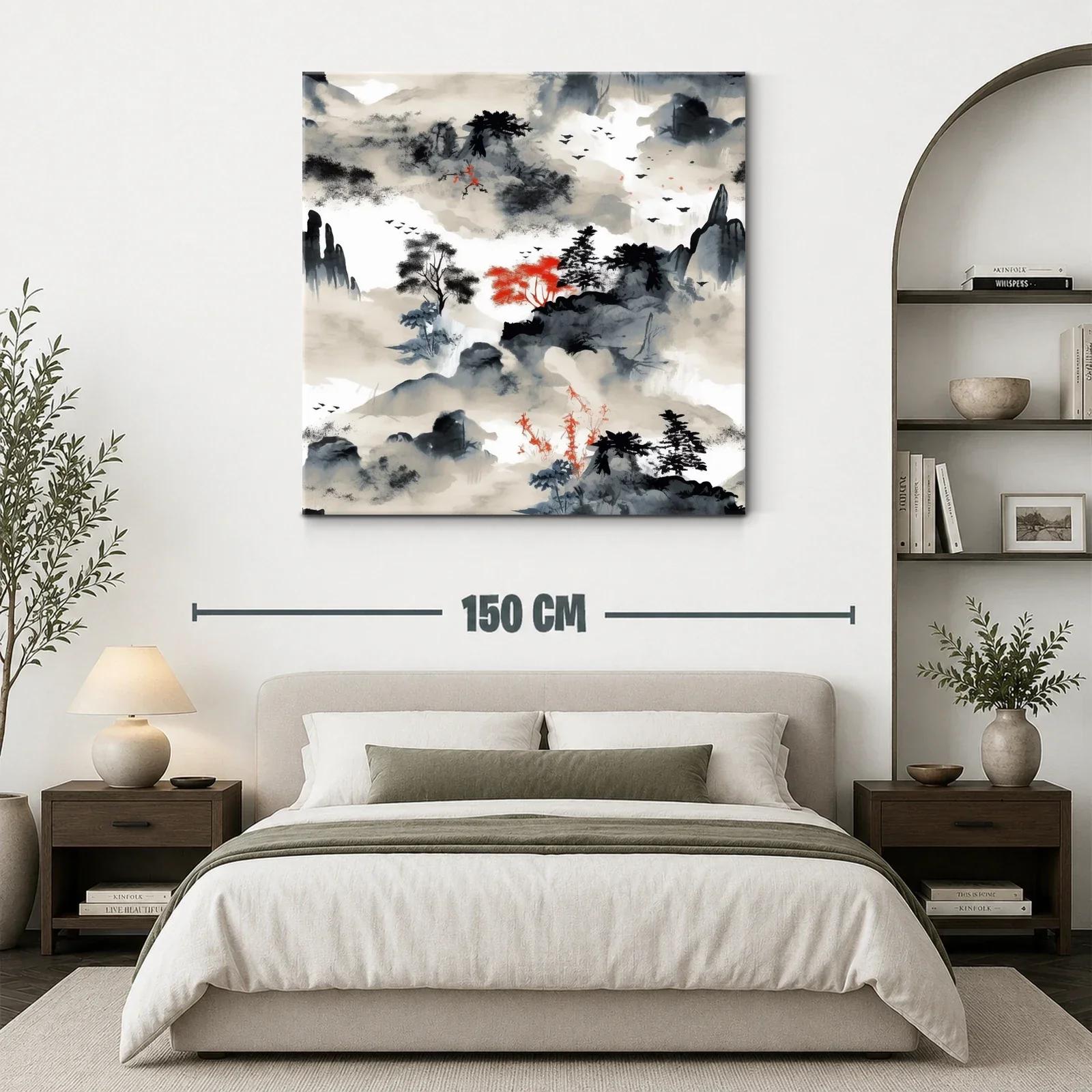 Paisaje zen con toques rojos y grises intensos — miniatura 3