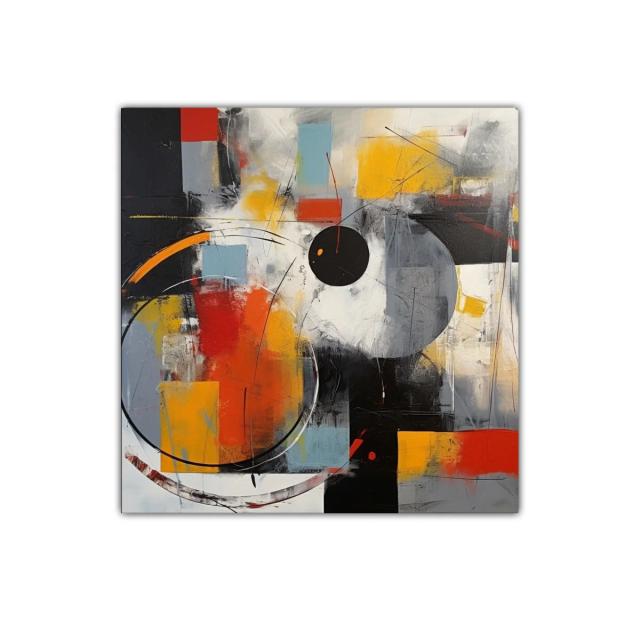 Composición abstracta con círculos y formas geométricas vibrantes