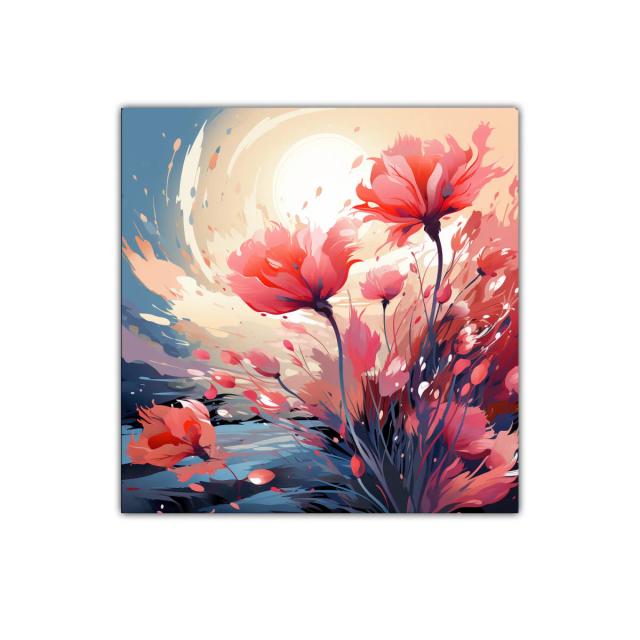 Cuadro floral moderno con explosión de colores vibrantes