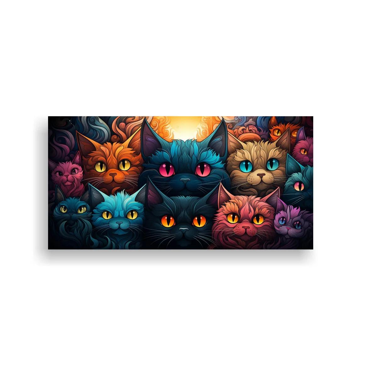Cuadro grupo de gatos de colores con ojos brillantes
