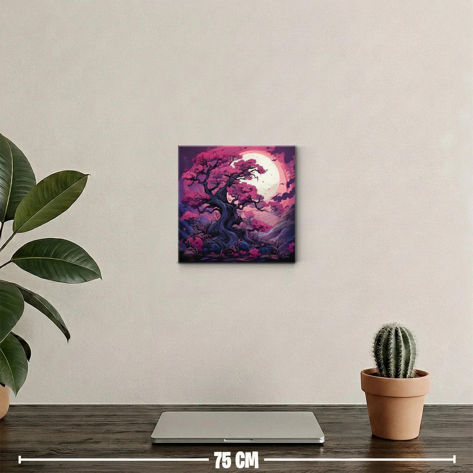 Árbol floreciente bajo luna llena en tonos vibrantes — miniatura 2