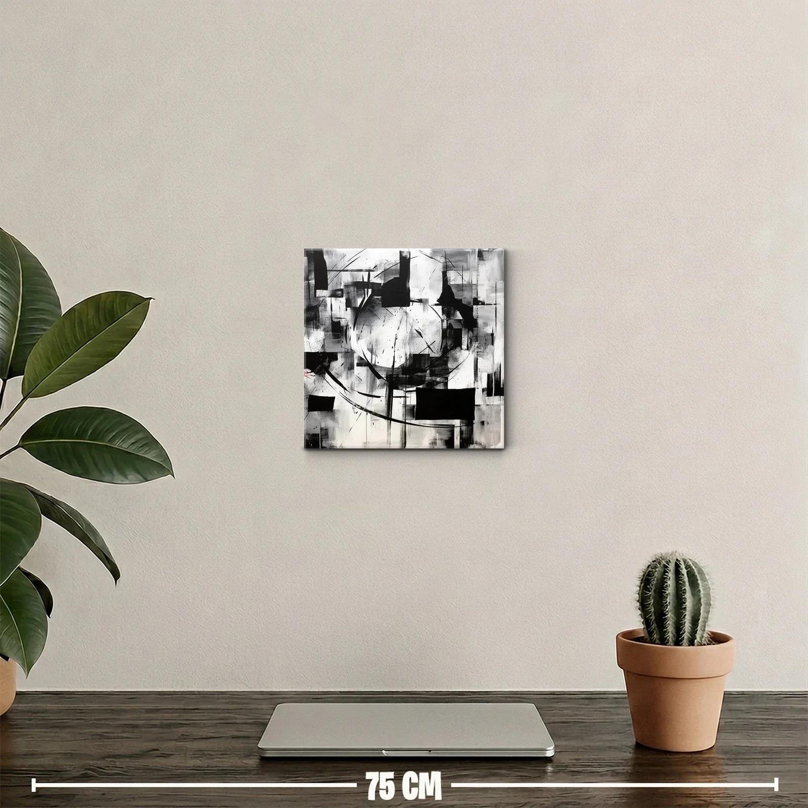 Cuadro abstracto en blanco y negro con formas geométricas — miniatura 2