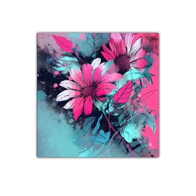 Flores vibrantes en tonos fucsia y azul turquesa