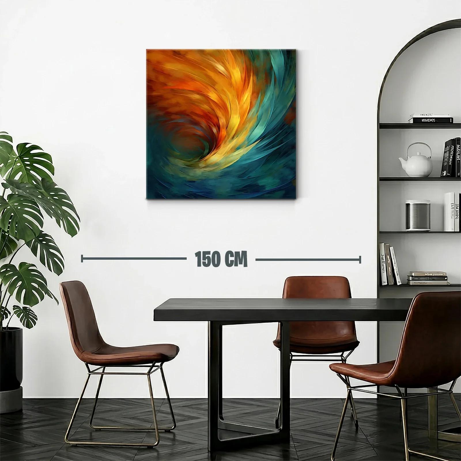 Cuadro abstracto remolino de tonos cálidos y fríos vibrantes — miniatura 2