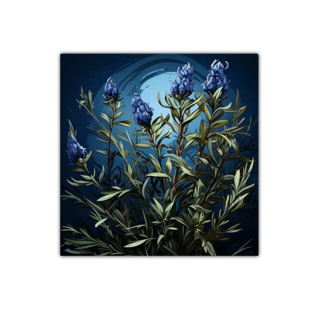 Ramillete nocturno de flores azules con follaje verde