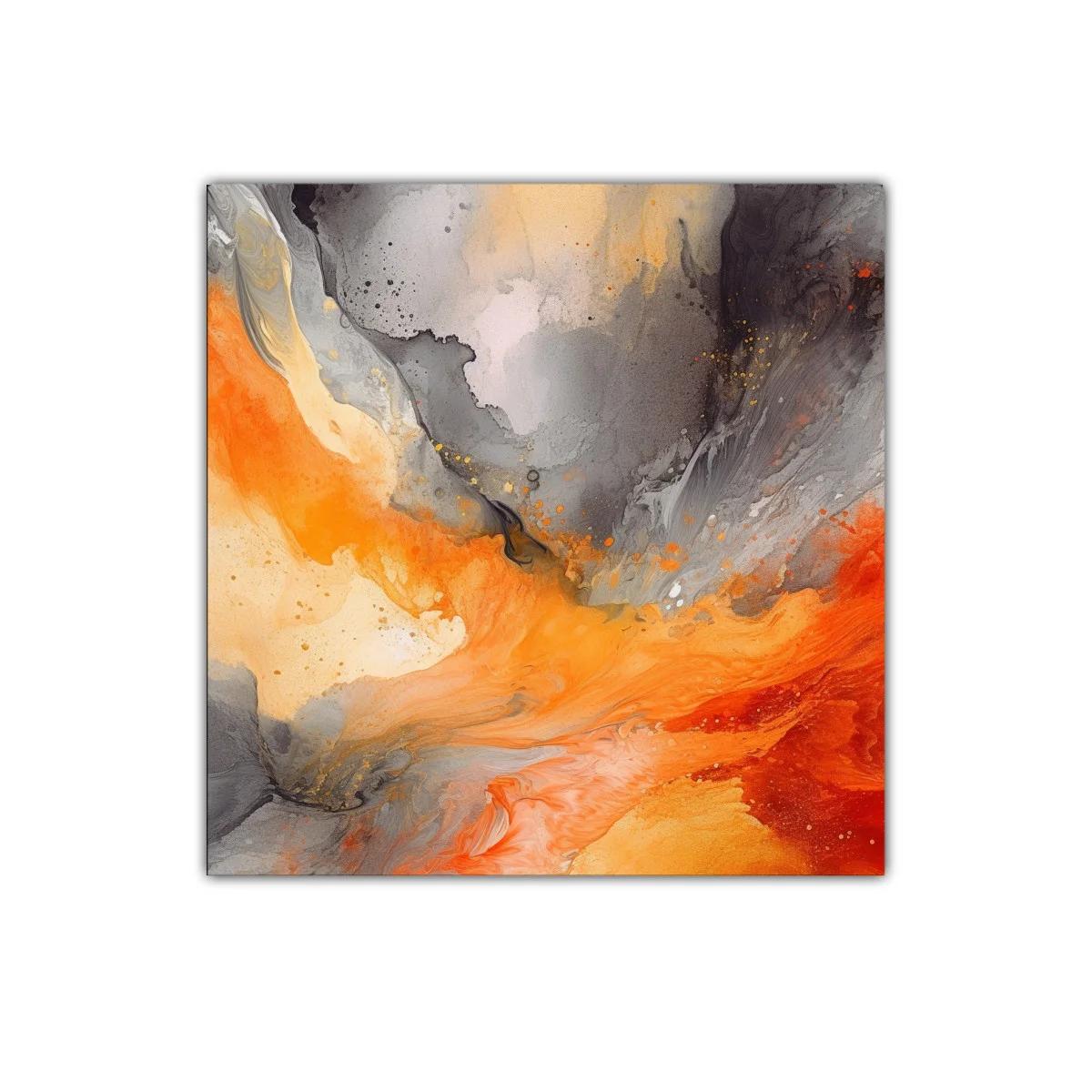 Cuadro abstracto con vibrantes tonos naranjas y grises — miniatura 1