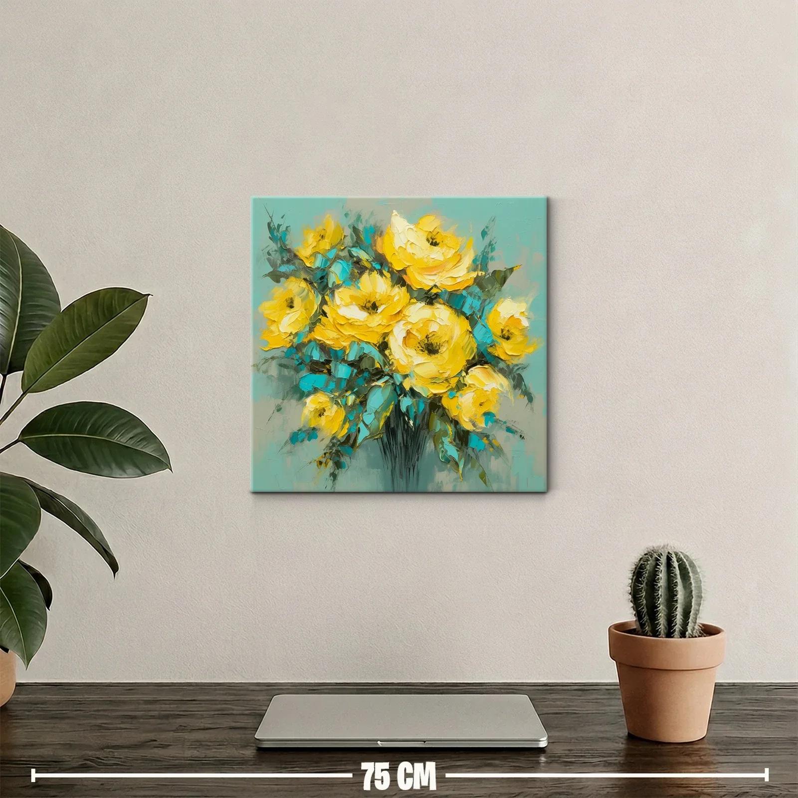 Ramo vibrante de flores amarillas y hojas turquesa — miniatura 2