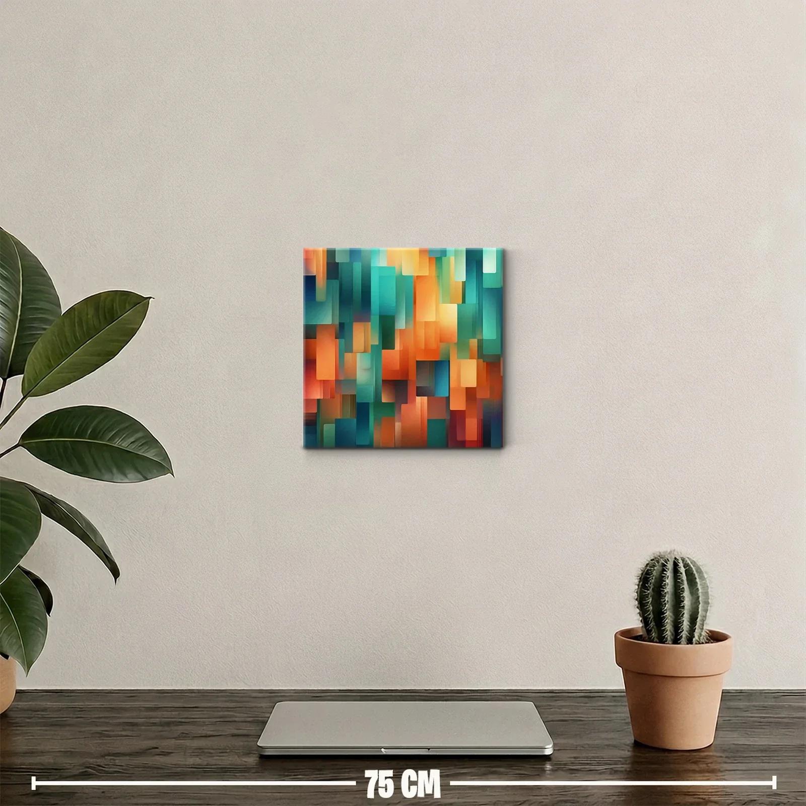 Cuadro abstracto geométrico con tonos cálidos y fríos — miniatura 2