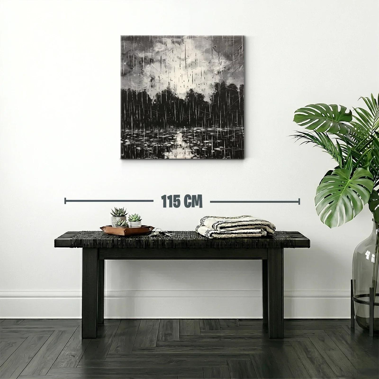 Cuadro artístico paisaje lluvioso en tonos gris y negro — miniatura 2