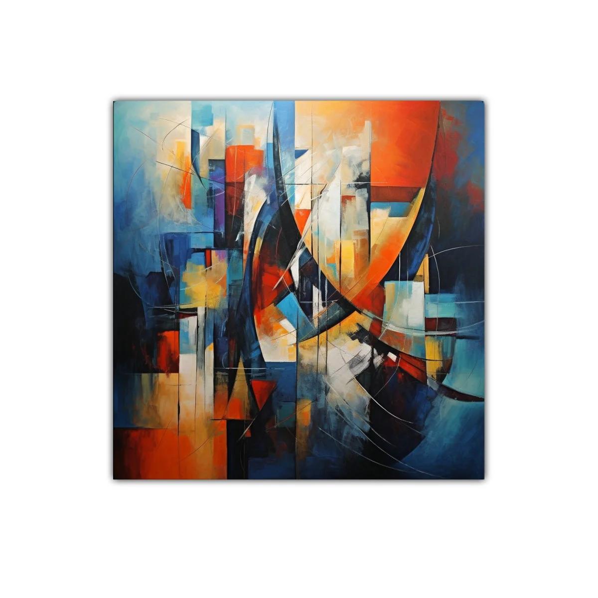 Cuadro abstracto con formas geométricas en tonos cálidos y fríos — imagen principal