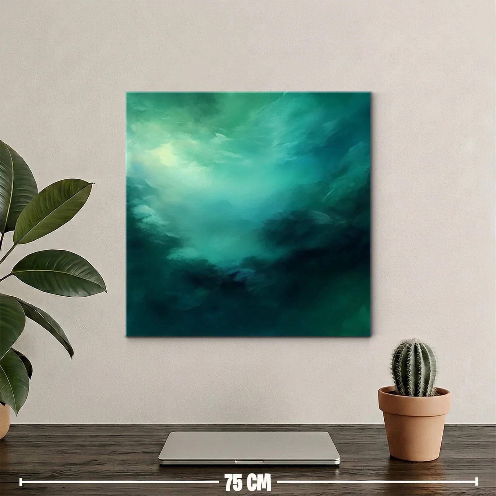Cuadro abstracto con tonos turquesa y azul profundo — miniatura 2