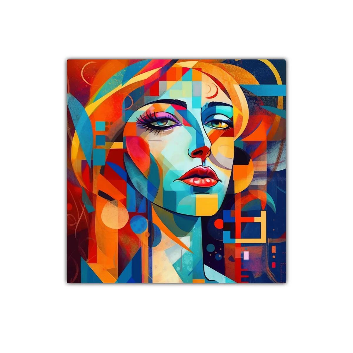 Rostro femenino en vibrante composición geométrica y colorida