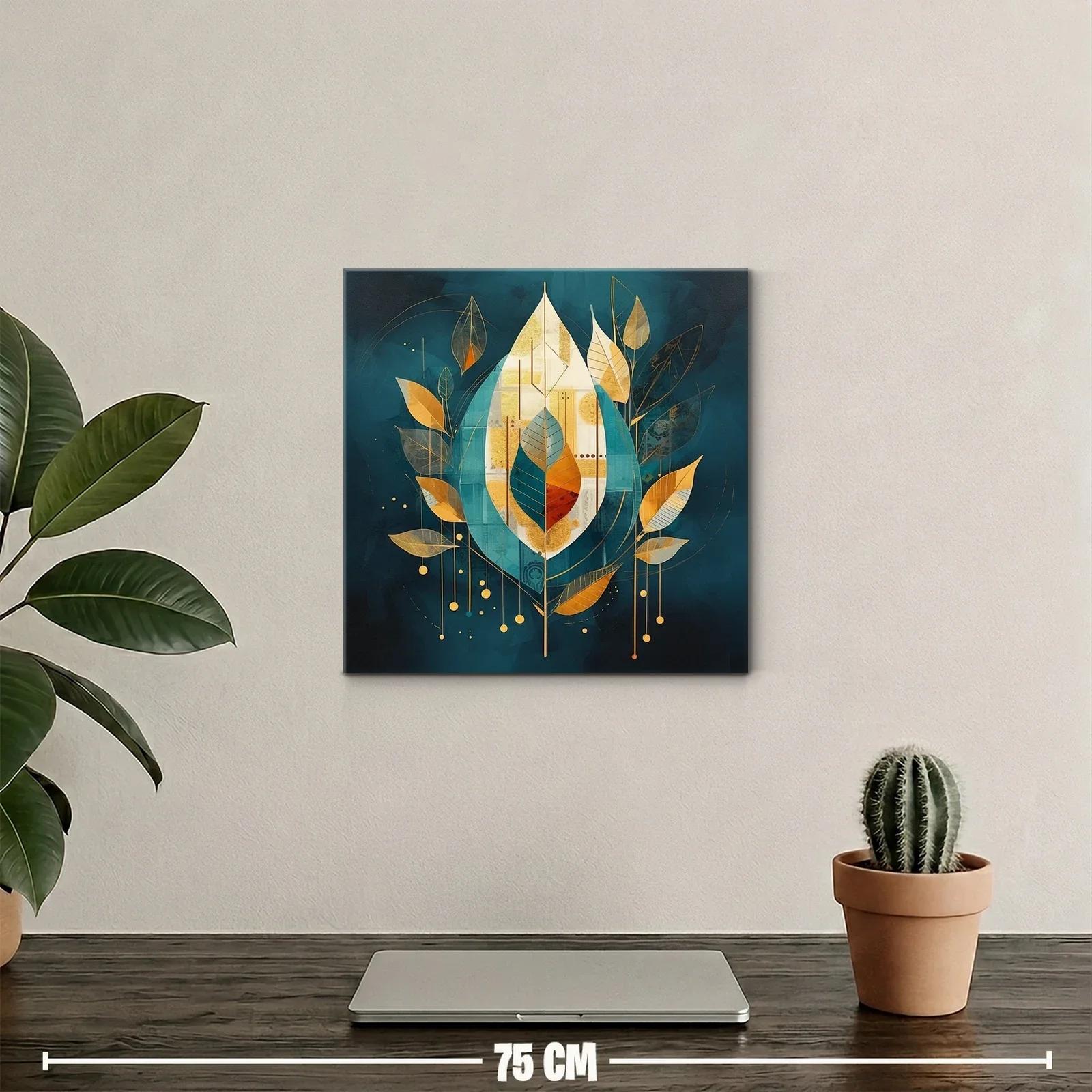 Composición abstracta de hojas doradas y tonos azules — miniatura 2