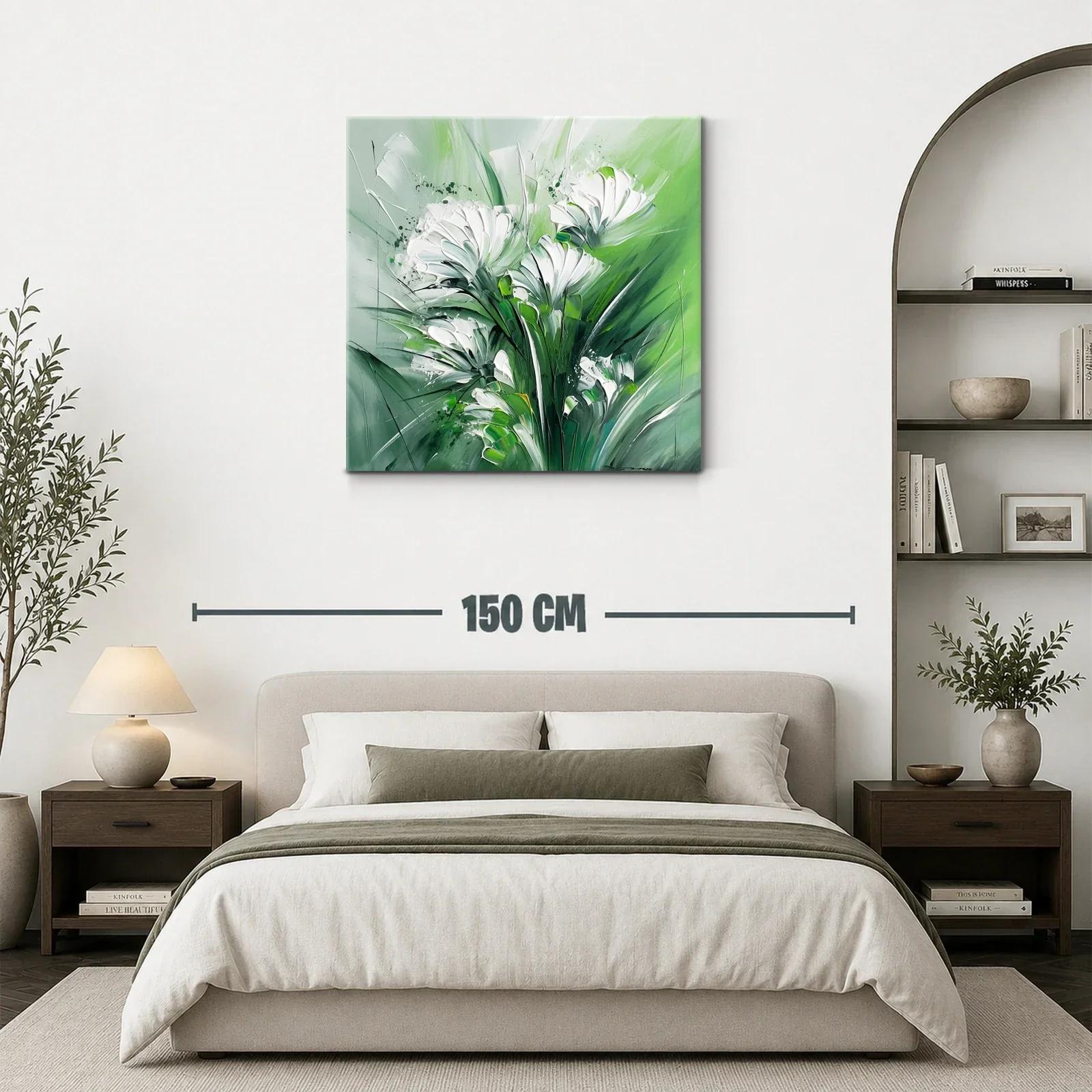Cuadro floral abstracto con tonos verdes y blancos — miniatura 3